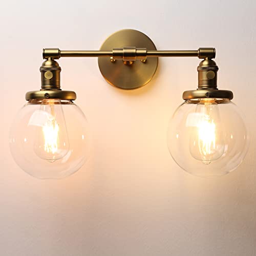 Phansthy Double Sconce Vintage Industrial 2-Light Wall Light With 5.9 Inches Clear Glass Canopy(Antique) #TOP4