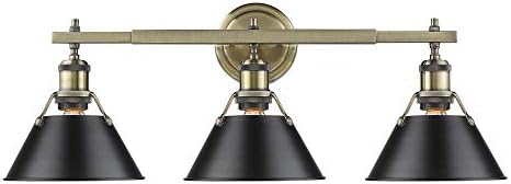 Golden 3306-BA3 AB-BLK Restoration Three Light Bath Vanity from Orwell Collection in Brass-Antique Finish