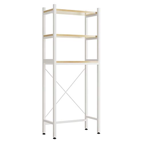 UDEAR Über dem Clamshell Waschmaschinenregal,3 Ebenen Badezimmerträger Speicherorganisator Wäschekammer Platzsparer, Weiß