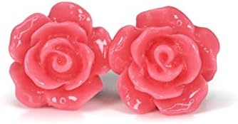 Titanium Post Rose Earrings Hypoallergenic (10mm, Coral Pink)
