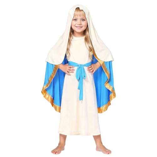 Robe berger médiéval blanche et cape bleue pour défilé de carnaval enfant - 4