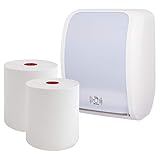 Blanc HYGIENIC Handtuchrollenspender Set Cosmos mit Sensor – Handtuchspender inklusive Papierhandtücher, 6 Handtuchrollen Premium TAD, Spender für Wandmontage, Weiß