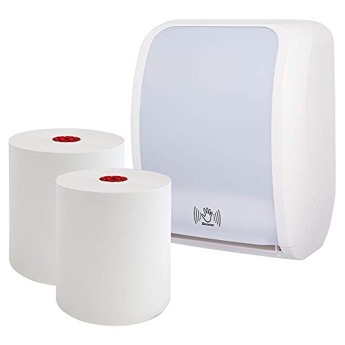 Blanc HYGIENIC Handtuchrollenspender Set Cosmos mit Sensor - Handtuchspender inklusive Papierhandtücher, 6 Handtuchrollen Premium TAD, Spender für Wandmontage, Weiß Cover