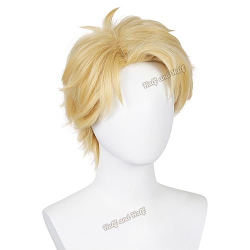 Image of Half and Half Short Blonde Anime Cosplay Wig Men's Spiky Layered Blonde Male Wigs Synthetic Hair for Men Halloween Costume Party