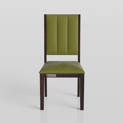 Image of DRIFTINGWOOD Tiya Dining Table 4 Seater | Four Seater Dinning Table with 4 Chairs in Green Cushions for Home | Rosewood, Wanlut Finish, Self Assembly(DIY)
