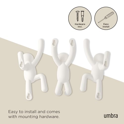 Image of Umbra Buddy 3 Piece Plastic Wall Hook, White