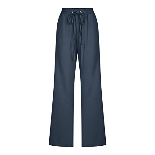 WENYING Women Cotton Linen Casual Pants Drawstring Elastic Waist Work Straight Leg Pants Loose Comfy Summer Beach Trousers3
