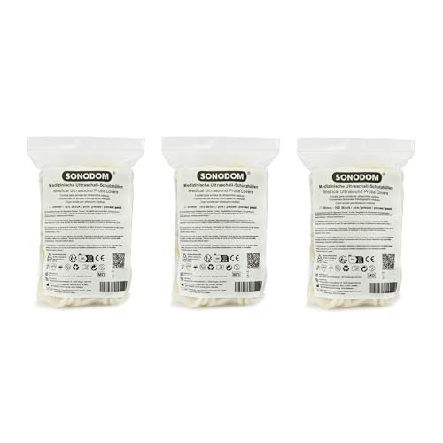 SONODOM Fundas de protección médica ultrasónicas – para imágenes de ecografía claras con protección óptima – 28 mm, secas, no plastificadas, 3 x 100 unidades (300 unidades) SONODOM Fundas de protección médica ultrasónicas – para imágenes de ecografía claras con protección óptima – 28 mm, secas, no plastificadas, 3 x 100 unidades (300 unidades)