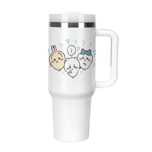 ちい かわいい タンブラー 水筒 ドリンクカップ ウォーターボトル 大容量 ストロー 車用 蓋付き 取っ手付き 保温 保冷 直飲み ステンレス 持ち運び 真空断熱 40オンス 1180m?