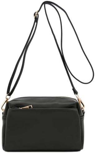 FashionPuzzle Triple Zip Small Crossbody Bag (Black)