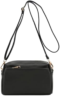 FashionPuzzle Triple Zip Small Crossbody Bag (Black)