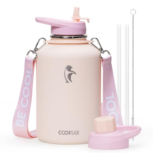 Image of Coolflask Half Gallon Water Bottle Insulated Stainless Steel with Strap