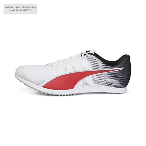 PUMA Mens Evospeed Distance 11 Track and Field Shoe, PUMA Mens White-PUMA Mens Red-Metallic Silver, 14