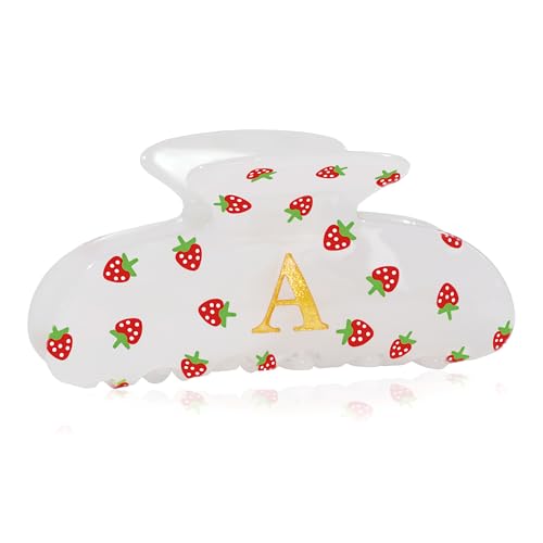 Image of Initial Strawberry Hair Clips for Women - Teen Girl Gifts Trendy Stuff, Y2K Accessories Strawberry Print Hair Accessories, Wedding Bridesmaid Birthday Valentines Day Gifts for Girls, Letter A