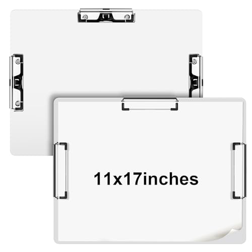 Tenceur 2 Pcs 11x17 Aluminum Clipboard Three Clip Tough Extra Large Clipboard Horizontal Clipboard 11x17 Drawing Clipboard for School Office Home Students Teachers Supplies