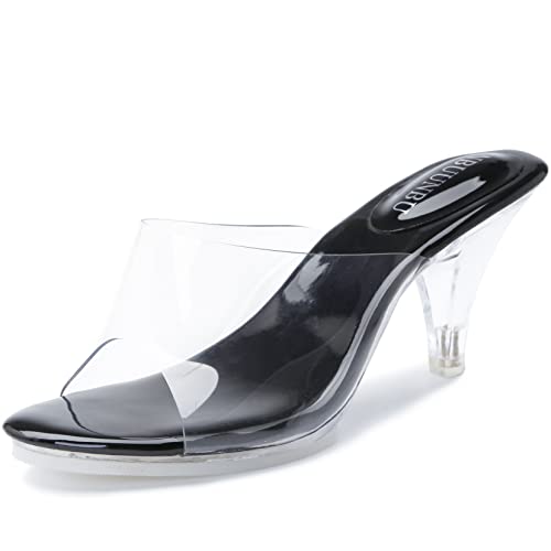 Image of NBUUNBU Silver Clear Heels For Women Dress Shoes Transparent Strap Sexy Stilletos Heels Open Toe High Silver Heeled Sandals Pump Mules