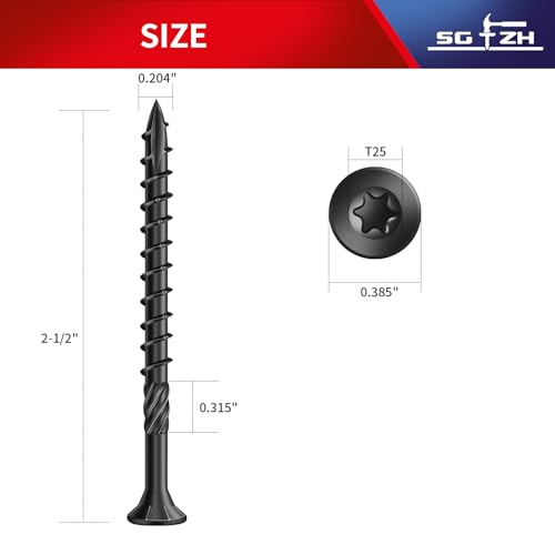 Image of #9 x 2-1 /2 inch Deck Screws (81Pcs) 1lb. Carbon Steel, Black, Flat Head, Rust Resistant epoxy Coated, with T25 Star Bit