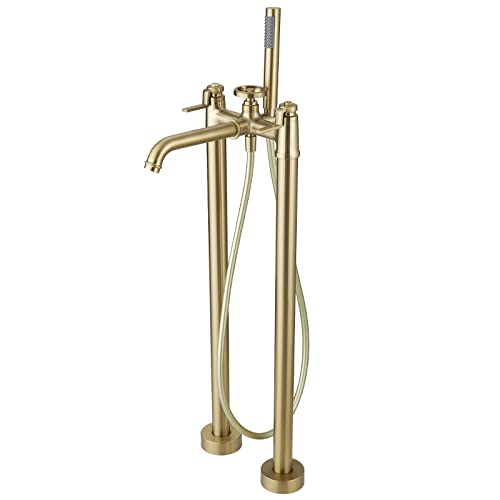 Mejores comprativas On-line Tasas para baño disponible en línea para comprar. 29 BWE Grifos de tina independientes de montaje en piso de latón macizo cepillado de un solo mango moderno para tina de baño de alta tasa de flujo con llave mezclador de ducha de...