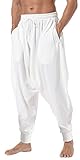 AITFINEISM Men, Boys, Women, Girls Elastic Waist Casual Loose Yoga Aladdin Hippie Harem Pants (Medium, White New)
