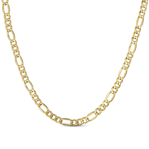 14K Solid Yellow Gold Figaro Chain for Men Women Diamond Cut 2mm (1.6gm to 1.88gm), 3.5mm (3.5gm to 4.5gm) & 6.5mm (10.5gm to 14gm) with Lobster Claw Clasp Jewelry