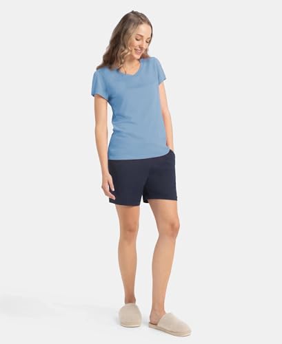 Image of Jockey RX12 Women's Micro Modal Cotton Relaxed Fit Solid V Neck Half Sleeve T-Shirt with Lace Trim On Sleeves