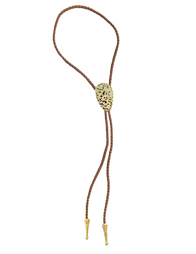Image of Daisy Del Sol Gemstone Bolo Tie Braided Vegan Faux Leather Natural Stone Gold Handmade Necklace Adjustable Boho Western Jewelry