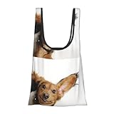 Tcoay Russischer Toy Terrier Welpen auf weißem Hintergrund,Wiederverwendbare Einkaufstasche, Einkaufshandtasche, Lebensmittelgeschäft, Mehrzweck-Umhängetaschen aus Segeltuch