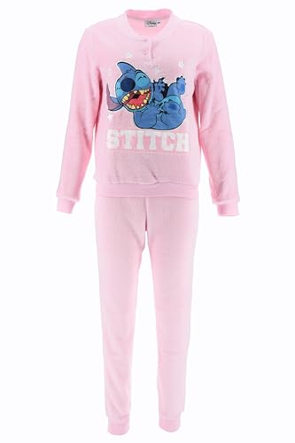 Disney Stitch Schlafanzug für Damen, 2-Teiliger Pyjama aus Weichem Fleece, T-Shirt und Lange Hose, Geschenk für Damen und Jugendliche | Größe M |...