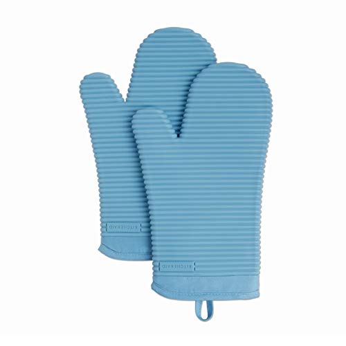 KITCHENAID Ribbed Soft Silicone Oven Mitt 2-Pack Set, 7.5"x13", Blue Velvet by KitchenAid - Used condition - US$14.02