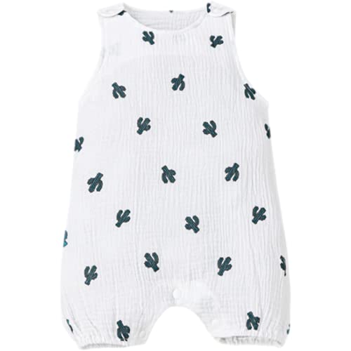 AYIYO Grenouillère sans manches en coton et lin pour bébé de 0 à 2 ans Blanc, vert cactus, 18 mois Cover
