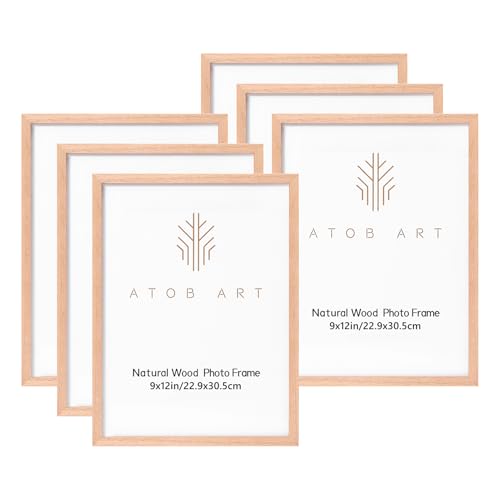 ATOBART 9 x 12 Solid Oak Picture Frames, 6 Pack