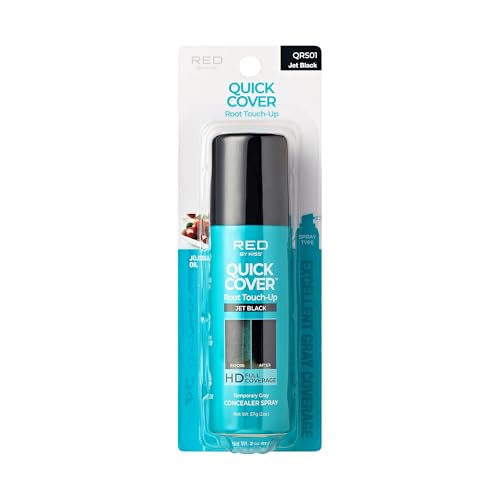 Red by Kiss Quick Cover Root Touch-Up Spray, Waterproof & Smudge-Proof Gray Coverage, Quick-Dry Formula with Jojoba Oil, Lightweight & Travel-Friendly (Jet Black, 2oz)