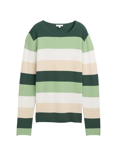 Tom Tailor Damen Strickpullover mit Rundhals, 37226 - Green Beige Block Stripe, XL – Ansicht 5