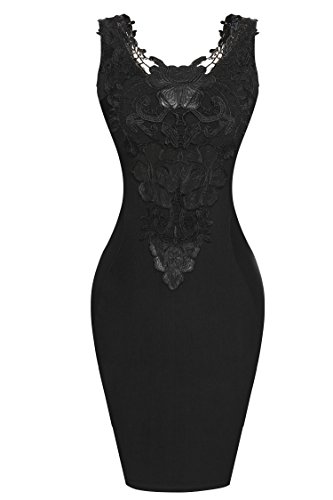 Preisvergleich Produktbild Zeagoo Damen Ärmellos Spitzenkleid Coccktailkleid Bodycon Abendkleid Partykleider (EU 38 (Herstellergröße: M), Schwarz)