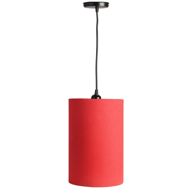 Image of Red Color, Classic Pendant Cylinder Lamp Shade, Decorative Light Lamp, Hanging Spotlight with Fixture, 40Watts, Black Canopy -: Pack of 1 (6 * 10 Inches)