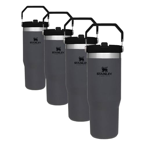 Image of IceFlow Flip Straw Tumbler with Handle 30 oz | Twist On Lid and Flip Up Straw | Leak Resistant Water Bottle | Insulated Stainless Steel |BPA-Free | Charcoal (Pack of 4)