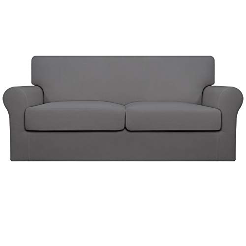 Image of Easy-Going Stretch Oversized Loveseat Couch Cover for 2 Cushion Washable | Sofa Slipcover for Stretch 2 Separate Sectional Cushion Couch - Furniture Protector for Pets, Kids Light Gray