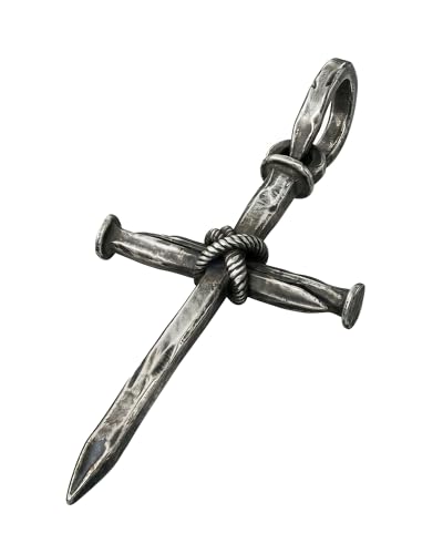 ZENLUNANO Nail Cross Necklace for Men - Hypoallergenic 316L Stainless Steel Medium Cross Pendant Vintage Silver Tone Christian Faith Gift