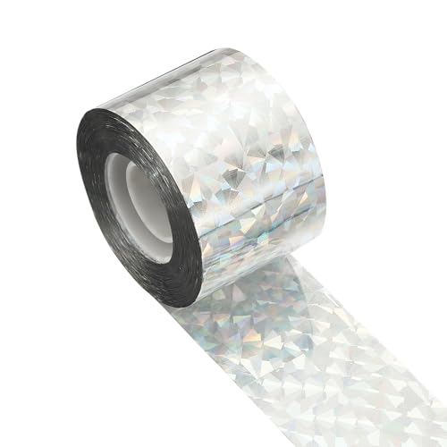 QUARKZMAN Cinta Reflectora para Ahuyentar Pájaros, 360.8 Pies X 1.89 Pulgadas Cinta De Pet Reflectante Cinta Decorativa Laser Cinta Repelente para Pájaros para Jardín, Plateado, Floral