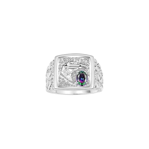 Rylos Sterling Silver Men's Ring with Gemstone Cover