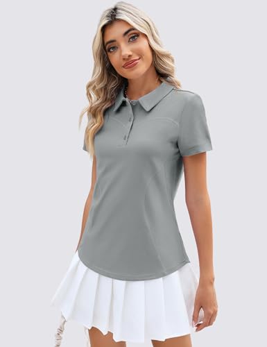Image of TFSDOD Womens Golf Polo Shirts Collared Short Sleeve T Shirt Lightweight Moisture Wicking Polo Casual 3 Buttons Outfits