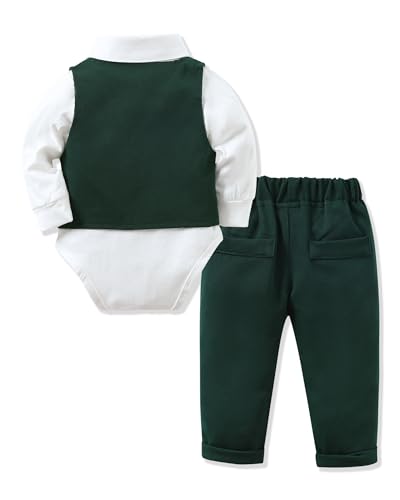 Image of YALLET Baby Boy Clothes Suit 0-24 Months Infant Gentleman Outfits Formal Dress Shirt+Bowtie+Vest+Pants Set Baby Wedding Suits