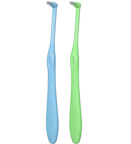 Cretty-Meet 2pcs Interspace Toothbrush Soft Trim Single Tufted Wisdom Toothbrush for Detail Cleaning and Orthodontic Braces (Green and Blue)