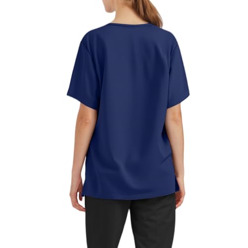 Image of FONMA Scrub Tops Women Plus Size Stretchy V-Neck Scrub Shirts with 4 Pockets Breathable Short Sleeve Nurse Uniforms