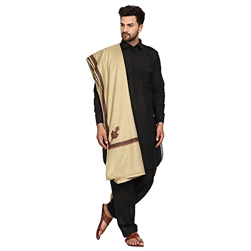 Image of SWI WITH LABEL Men's Embroidered Fine Acrylic Shawl | Men's Shawl Inspired by intricate traditional Kashmiri embroidery work | Felicitation Shawl to honor chief guests