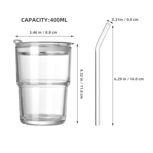 Vaso de Vidrio con Pajita BRIGHTFUFU de 400ml Transparente para Cafeterías 3