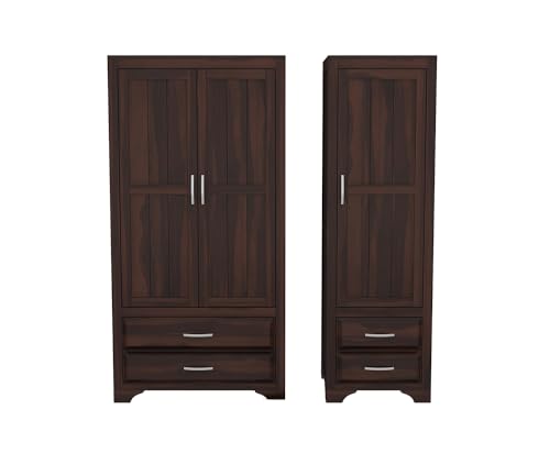 Image of Sheesham Wood Wooden 3 Door Wardrobe Organizer for Clothes | - Solid Wood Almirah with 4 Drawers, 4 Shelves - with Hanging Space Cupboard for Large Bedroom (Design 21)