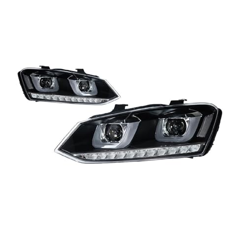HFEWCVK Phare LED for VW Polo 2011 – 2018, lampe frontale DRL, lentille de projecteur de Signal, accessoires automobiles, phares de style de voiture(Silver...