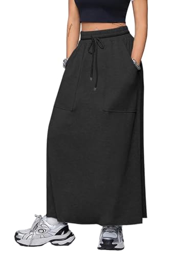SOFIA'S CHOICE Women's Drawstring Maxi Skirt with Pockets High Waist A Line Long Skirts4