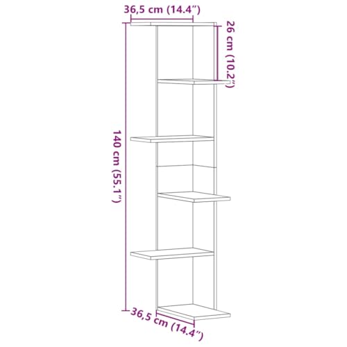 Estantería de esquina blanca de 36,5x36,5x140 cm en madera de ingeniería para pared 4